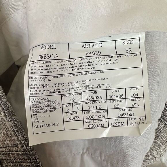 Suitsupply Men’s Textured Linen Blend Havana FL Cream Grey Black Check Windowpan - Picture 16 of 16